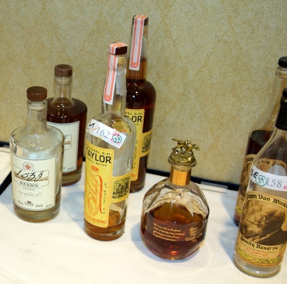 From left to right: 36, aka 1835 "Texas made" bourbon; 37, aka EH Taylor Bottled in Bond; 38, aka Blanton's Gold Edition; and 39, aka Pappy Van Winkle 15-year-old. 