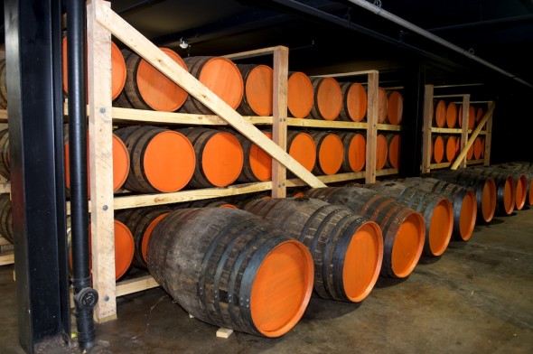 Below are used sherry casks. Above rest former Woodford Reserve barrels.