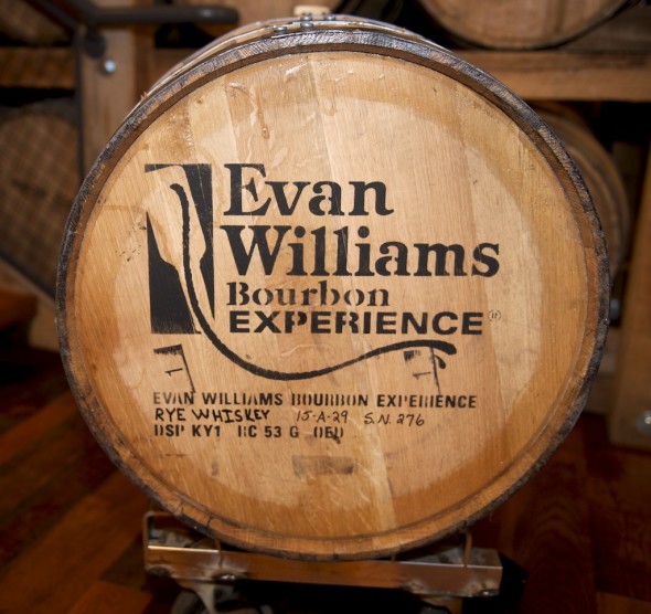 The first barrel of Evan Williams Bourbon Experience Rye. 