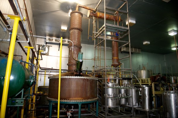Kentucky Artison Distillery pot still produces about 1,200 gallons a day. It's a former Old Forester still. 