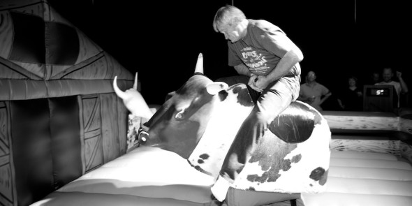 At the Kentucky Bourbon Festival, mechanical bull riding tends to occur at Wild Turkey events.