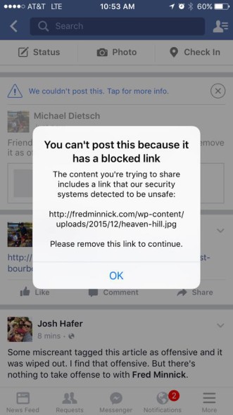 This is what happened when folks tried to post the previous story on Facebook. Photo courtesy of Michael Dietsch