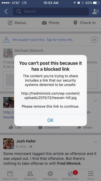 This is what happened when folks tried to post the previous story on Facebook. Photo courtesy of Michael Dietsch