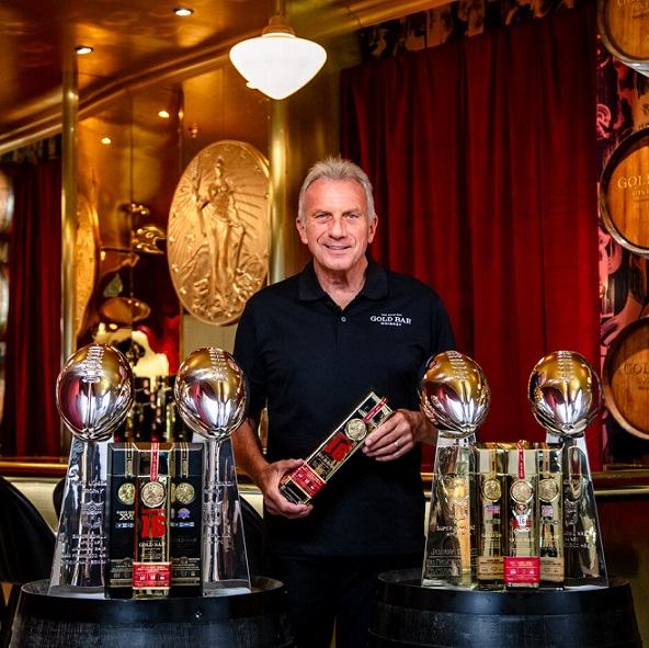 Joe Montana Gold Bar Whiskey trophies