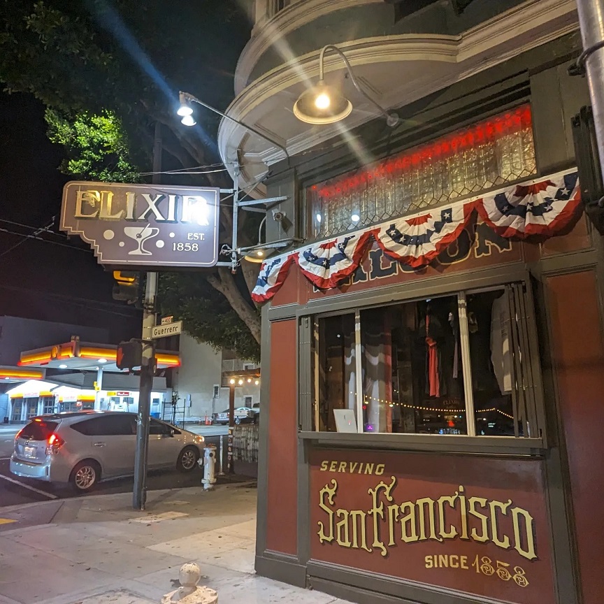 Elixir Saloon San Francisco exterior night