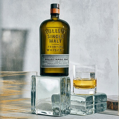 Bulleit American Single Malt bottle and glass