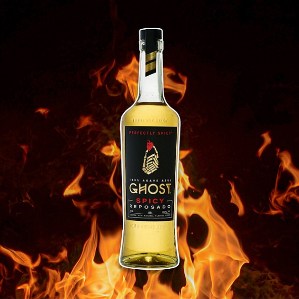 Ghost Tequila bottle with flames