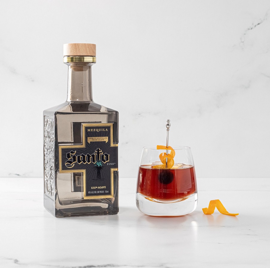 santo mezquila bottle and glass 1