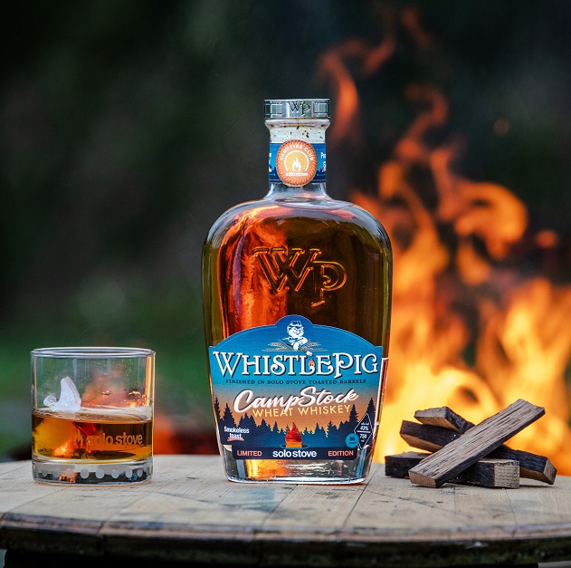Solo Stove WhistlePig CampStock bottle glass and campfire