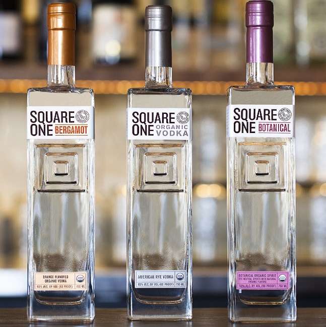 Square One spirits bottles on bar