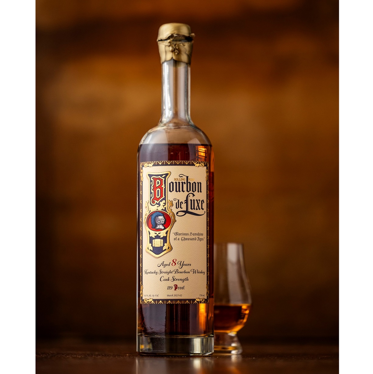 Bourbon de Luxe Batch 2 bottle and glass