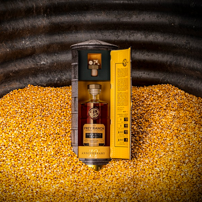 Frey Ranch Harvester Series 10th Anniversary bottle on grains