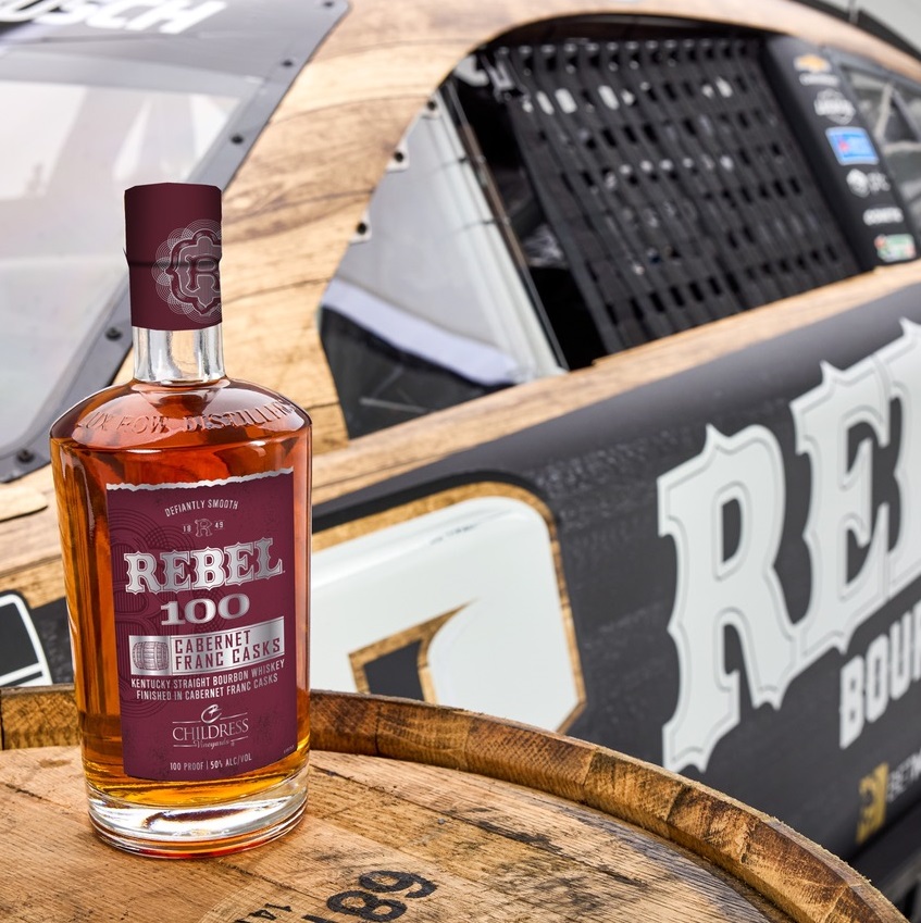 Rebel Bourbon Childress Vineyards bottle and race car