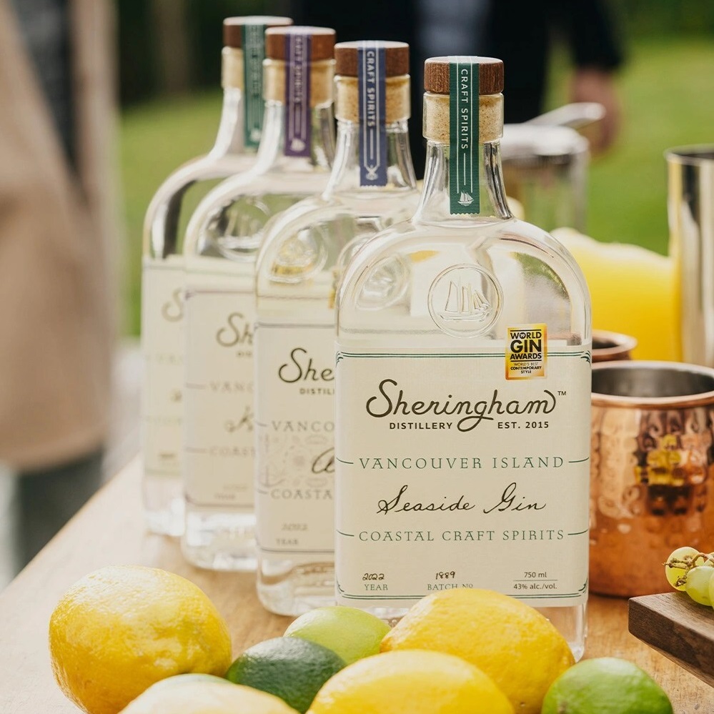 Sheringham Distillery gin bottles with fruit