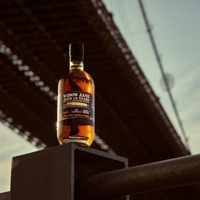 Widow Jane Borough Blend bottle on bridge