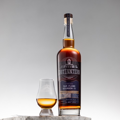 Lost Lantern Far-Flung Bourbon III bottle with glass
