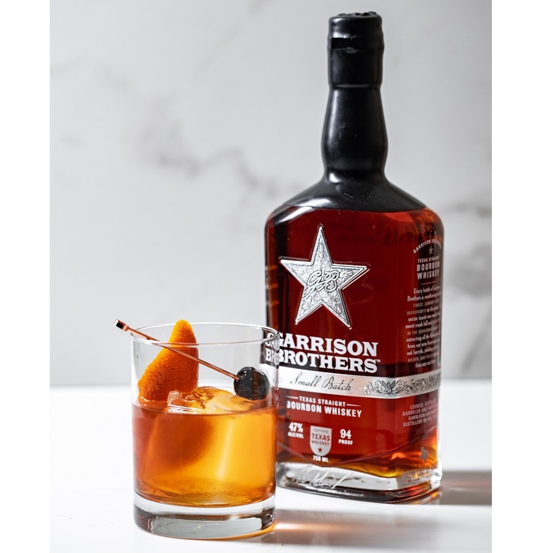 Garrison Brothers Hye Old Fashioned bottle and cocktail SQUARE