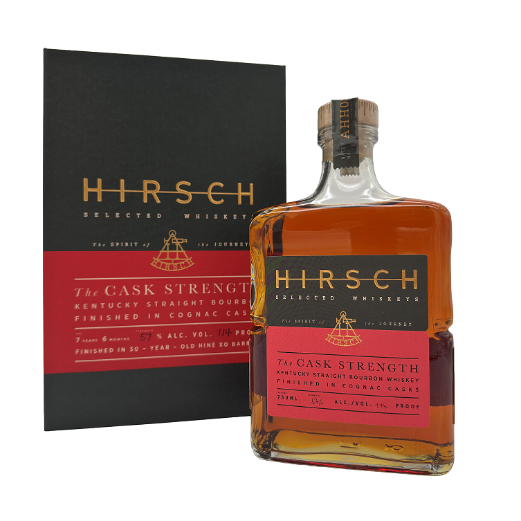 Hirsch The Cask Strength HINE finish bottle and box