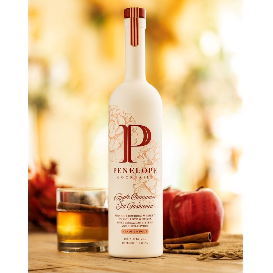 Penelope Bourbon Apple Cinamnmon Old Fashioned RTD bottle and cocktail