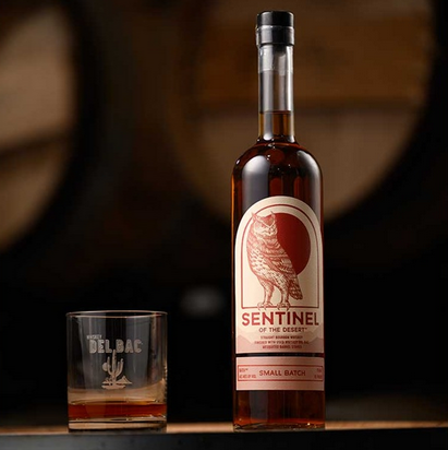 Whiskey Del Bac Sentinel of the Desert Bourbon bottle and glass