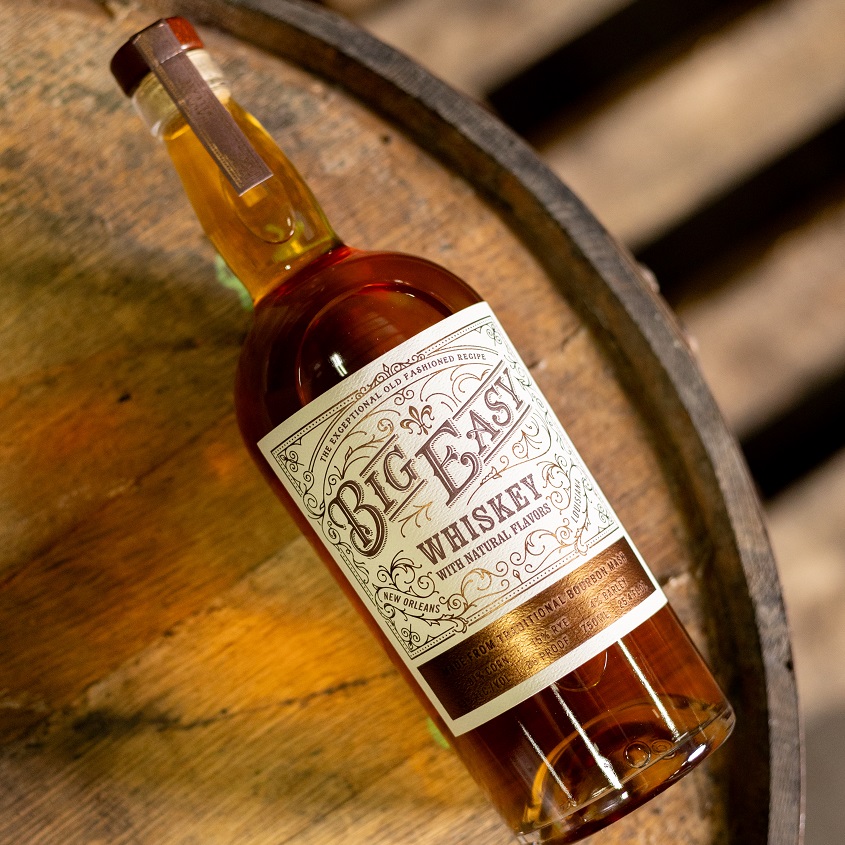 Big Easy Whiskey bottle on barrel