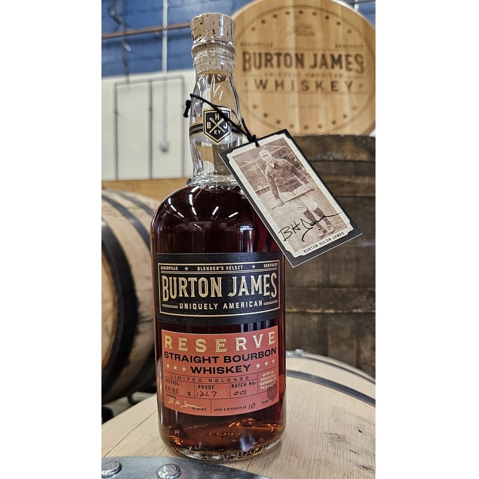 Burton James Reserve Bourbonb Batch 1 bottle SQUARE B.H. James