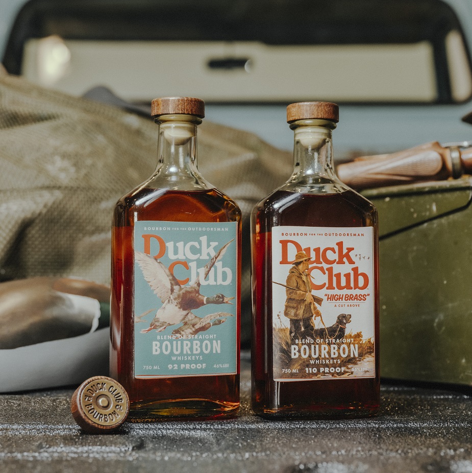 Duck Club Bourbon bottles in truck bed