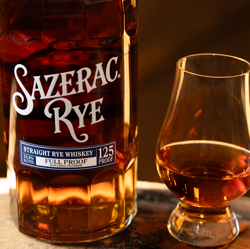 Sazerac Rye full proof bottle with pour warehouse