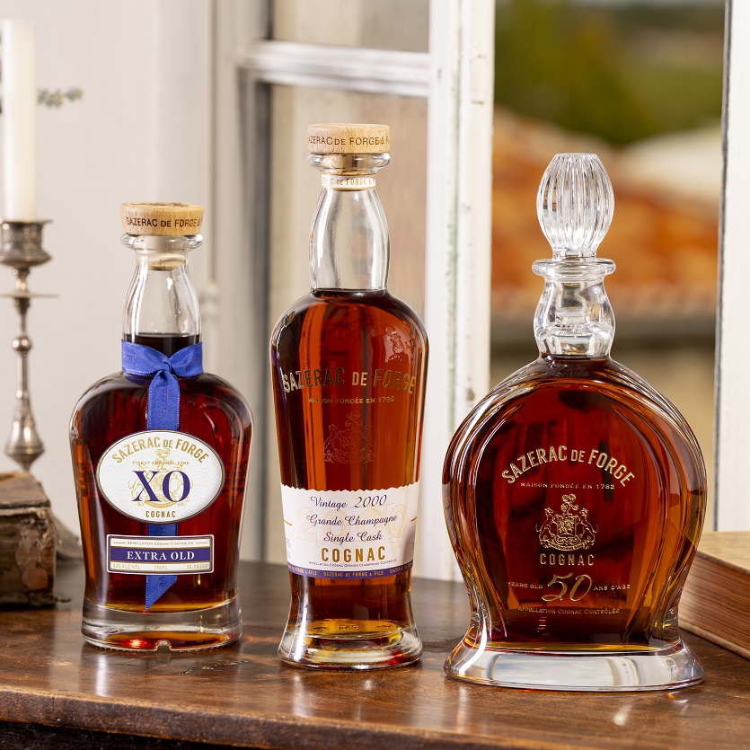Sazerac de Forge & Fils Cognac bottles
