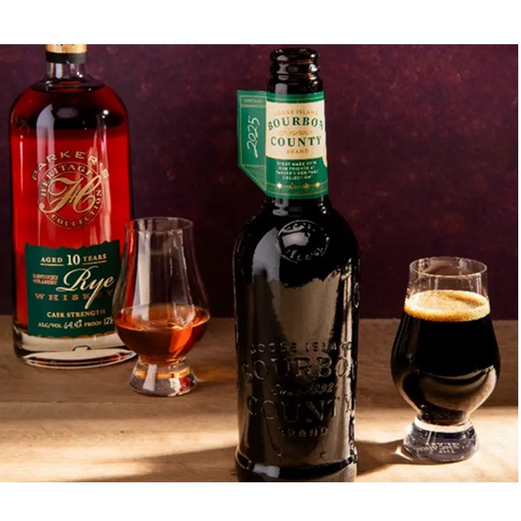 2025 Goose Island Bourbon County Parker's Heritage bottles and pours