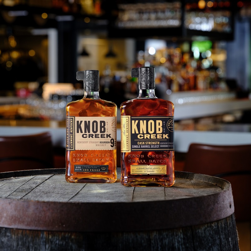 Knob Creek Bold Pick Eli Manning Cask Bottle and 9yr bottle on Barrel