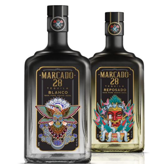Two Marcado 28 tequila bottles