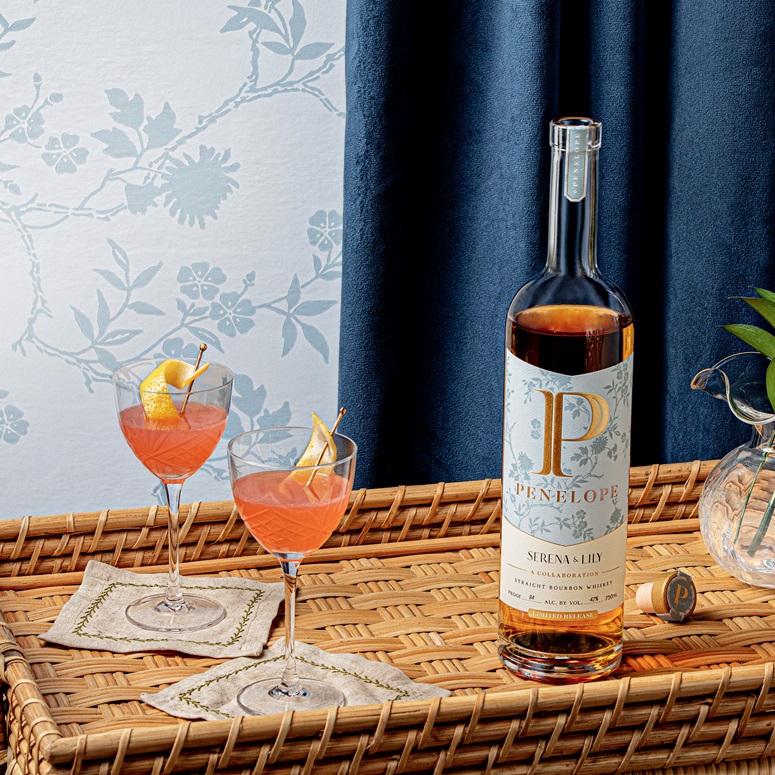 Penelope Beaufain bottle with cocktails on tray - Serena & Lily