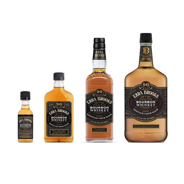 Ezra Brooks 90 group of bottles