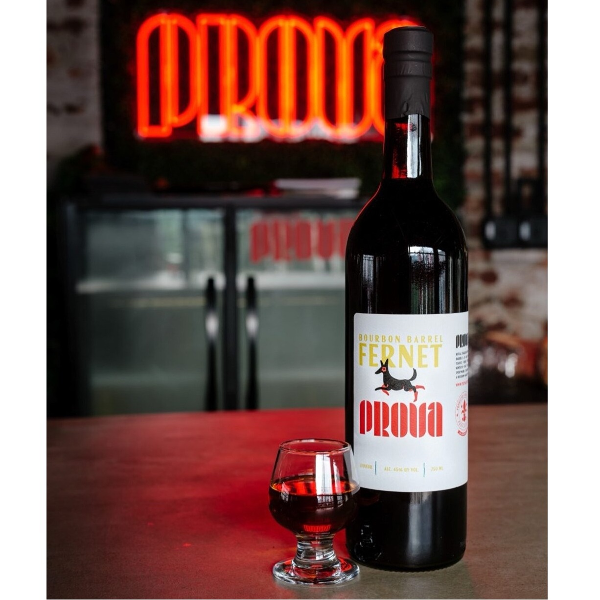 Prova Bourbon Barrel Fernet bottle and pour SQUARE