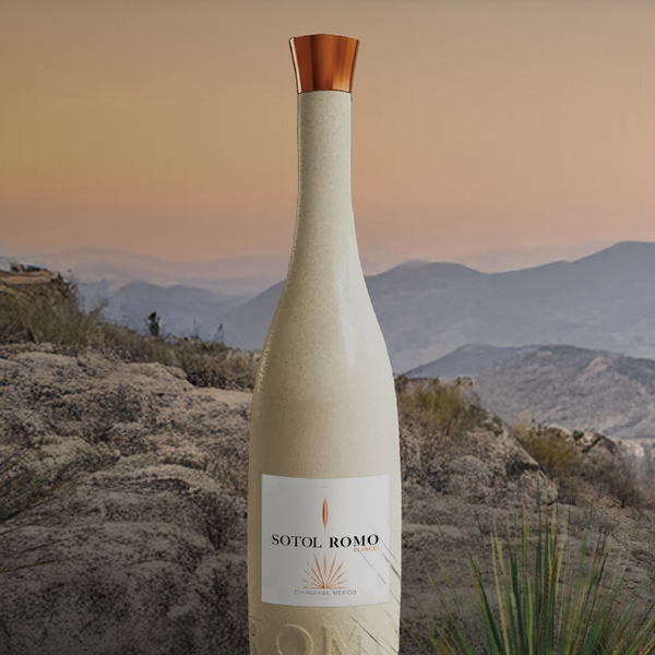 Sotol Romo bottle in desert