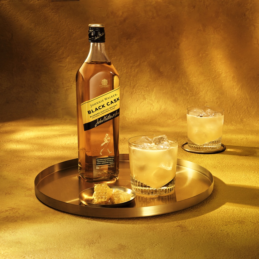 Johnnie Walker Black Cask bottle with cocktails