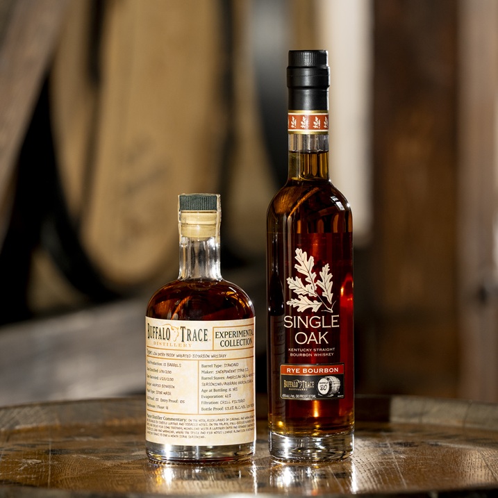 Buffalo Trace Experimental Whiskey bottles in rickhouse