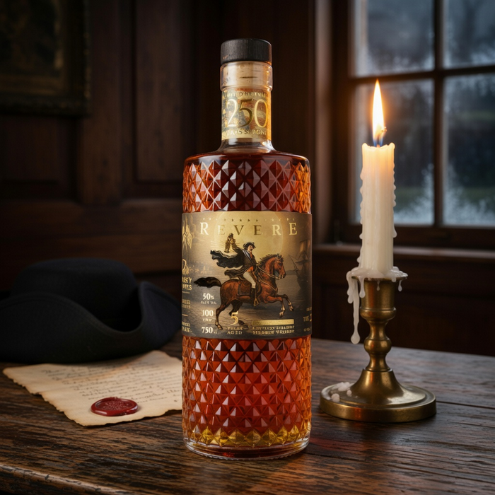 Casey Jones Revere bourbon bottle with candle and letter