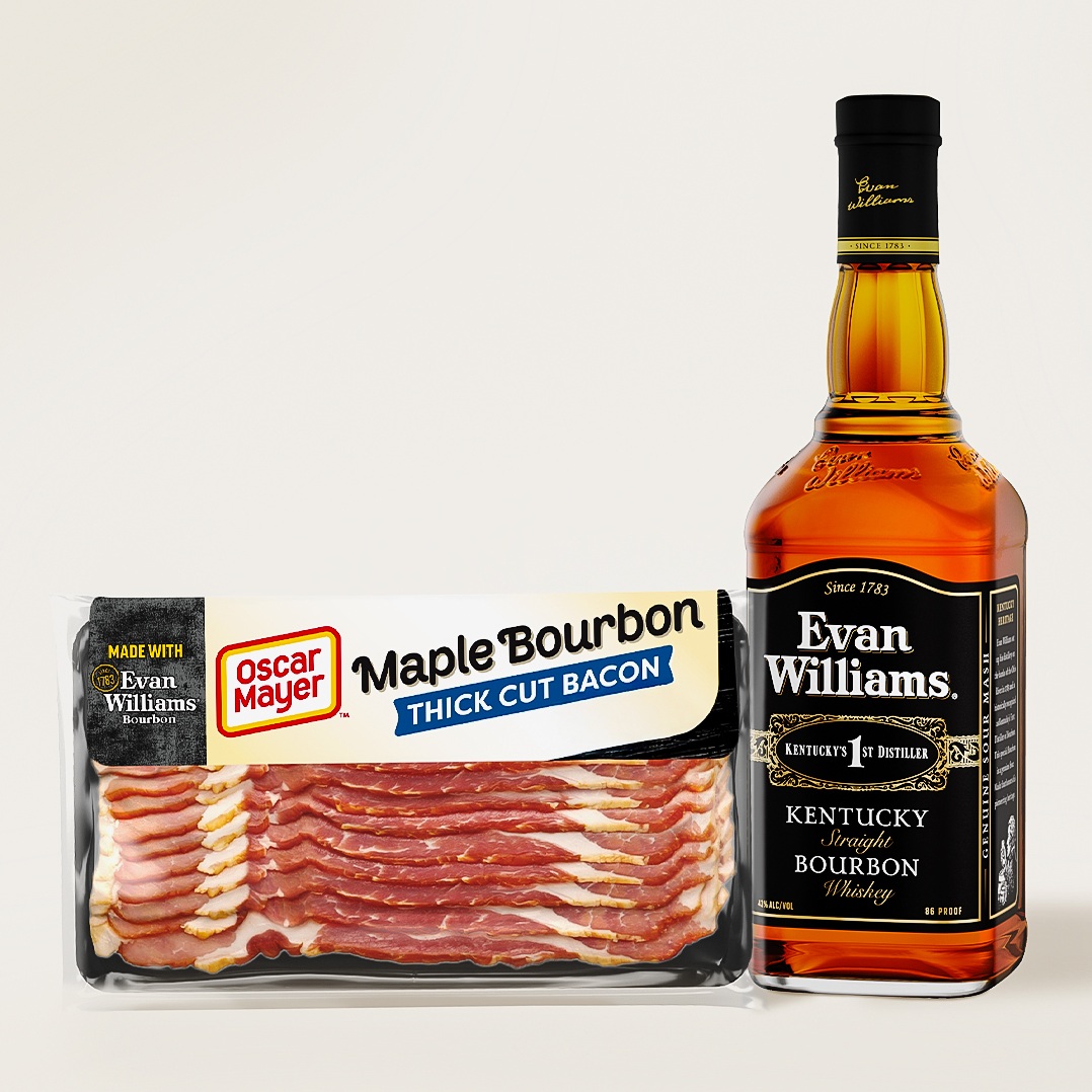 Oscar Mayer_Maple_Bourbon_Bacon_with Evan Williams bottle
