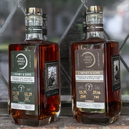 Two Souls Rum Whiskey bottles