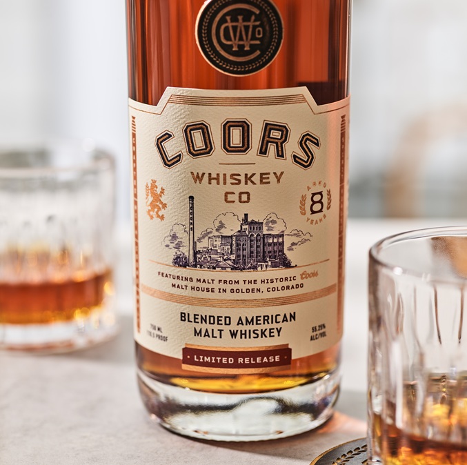 Coors Whiskey Co. American Malt bottle with pours