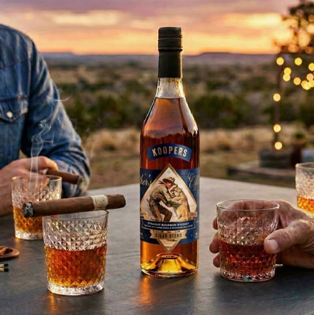 Koopers Whiskey Cigar Blend bottle and pours
