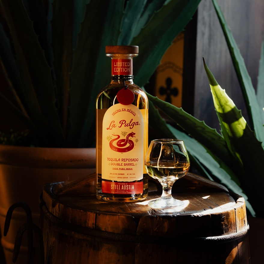 La Pulga Tequila Still Austin Whiskey Co. Red Corn Bourbon barrels bottle still life