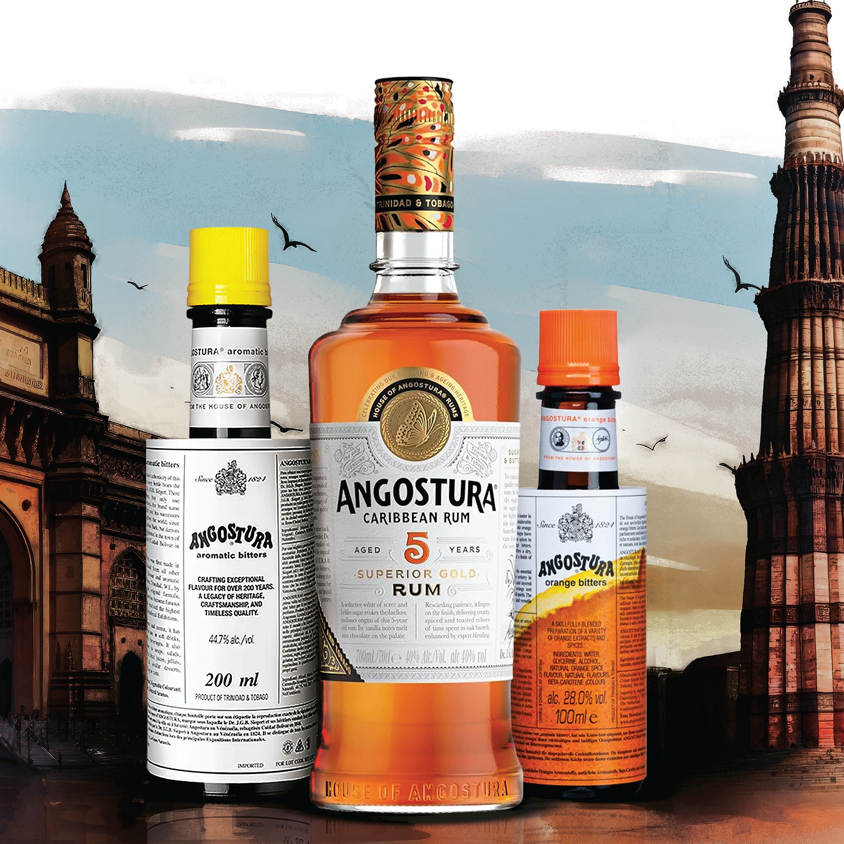 Angostura bottles buildings