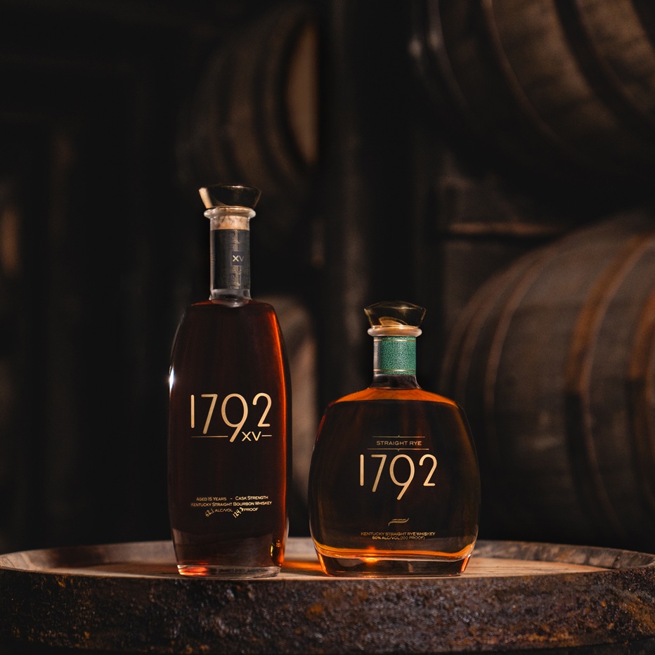Barton 1792 Rye and XV KV bottles
