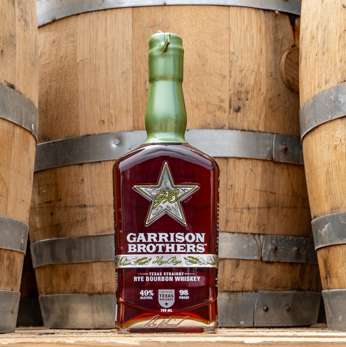Garrison Brothers Hye-Rye-bottle with barrels