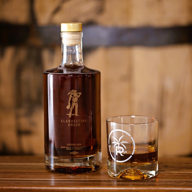 Puerto Rico Distillery Clandestino-Añejo bottle and glass