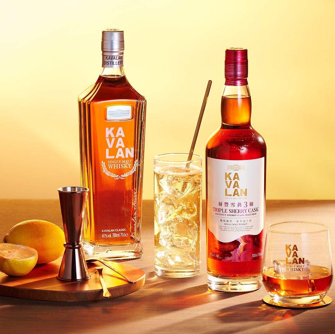 Kavalan bottles with cocktails